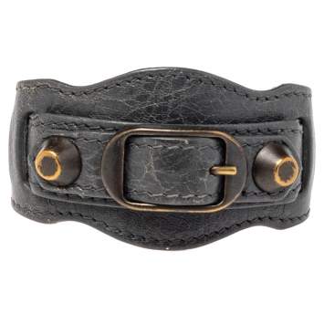 Pre Owned Balenciaga Aged Gold Tone Grey Leather Giant Bracelet