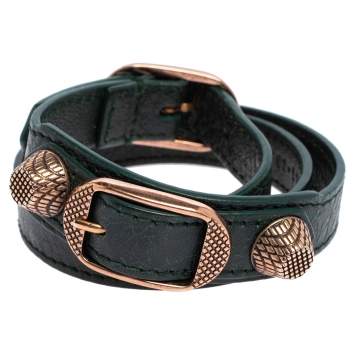 Pre Owned Balenciaga Arena Giant Green Leather Triple Tour Bracelet M