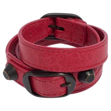 Pre Owned Balenciaga Arena Giant Red Leather Classic Triple Tour Bracelet S