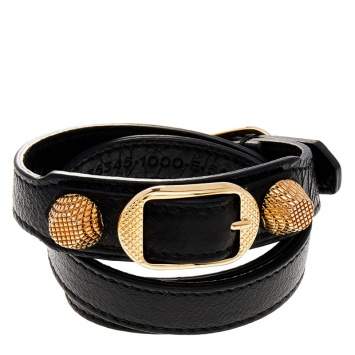 Pre Owned Balenciaga Arena Giant Black Leather Triple Tour Bracelet M