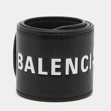 Pre Owned Balenciaga Black Textured Leather Cycle Bracelet