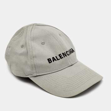 Pre Owned Balenciaga Grey Cotton Embroidered Logo Baseball Cap L