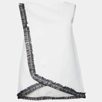 Pre Owned Balenciaga Off-White Crepe Contrast Lace Trim Top S
