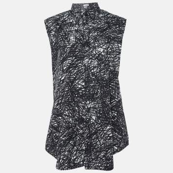 Pre Owned Balenciaga Black Abstract Print Cotton Single Buttoned Shirt M