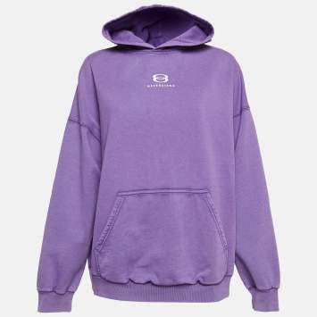 Pre Owned Balenciaga Purple Logo Embroidered Cotton Hoodie L