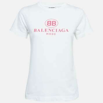 Pre Owned Balenciaga White Logo Print Cotton Jersey T-Shirt S