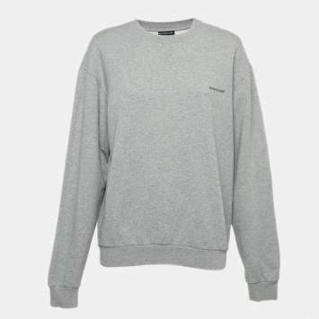 Pre Owned Balenciaga Grey Logo Print Cotton Knit Sweatshirt M