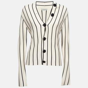 Pre Owned Balenciaga Cream Striped Silk Knit Cardigan M