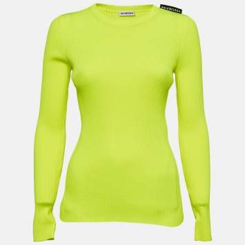 Pre Owned   Balenciaga Fluorescent Green Rib Knit Sweater M