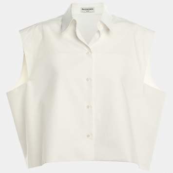 Pre Owned Balenciaga White Jersey Sleeveless Cropped Shirt M
