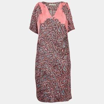 Pre Owned Balenciaga Paris Pink Printed Silk Sleeveless Mini Dress S