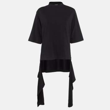 Pre Owned Balenciaga Black Cotton Knit Deconstructed Drape T-Shirt XS