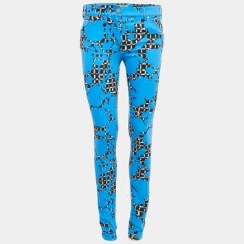 Pre Owned Balenciaga Blue Printed Denim Skinny Jeans S Waist 30"