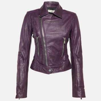 Pre Owned Balenciaga Purple Leather Biker Jacket M