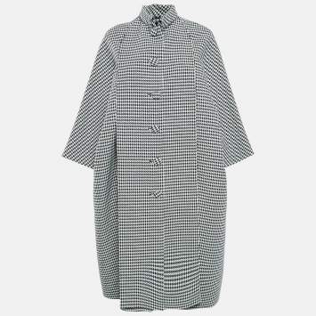 Pre Owned Balenciaga Black/White Houndstooth Wool Oversize Coat S