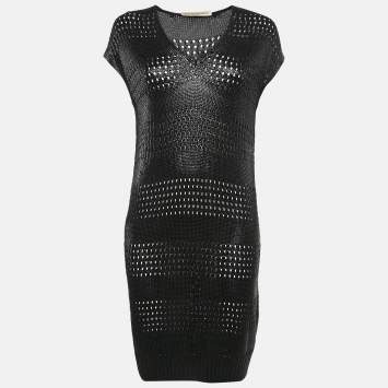 Pre Owned Balenciaga Black Glossy Knit Sleeveless Mini Dress M