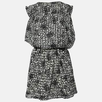 Pre Owned Balenciaga Black/White Abstract Print Silk Mini Dress S