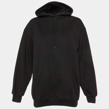 Pre Owned Balenciaga Black Logo Print Cotton Hooded Sweatshirt S