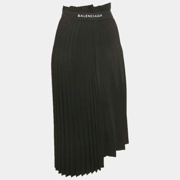 Pre Owned Balenciaga Black Plisse Raw Edge Faux Wrap Midi Skirt S