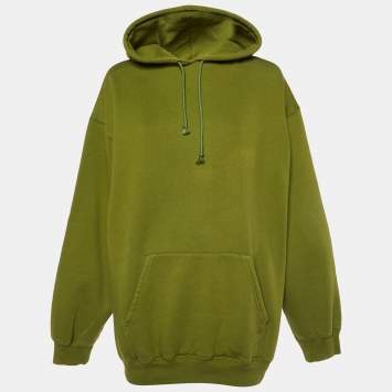 Pre Owned Balenciaga Green Logo Print Cotton Hooded Sweatshirt L