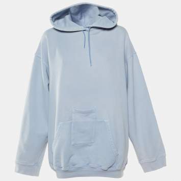 Pre Owned Balenciaga Pale Blue Logo Print Cotton Hooded Sweatshirt L
