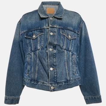 Pre Owned Balenciaga Blue Denim Dart Detail Button Front Jacket S