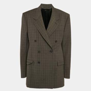 Pre Owned Balenciaga Grey Prince Of Wales Check Wool Blend Double Breasted Blazer S