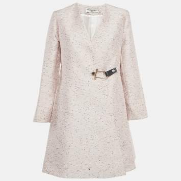 Pre Owned Balenciaga Pink Slubbed Silk Blend Mid-Length Coat M