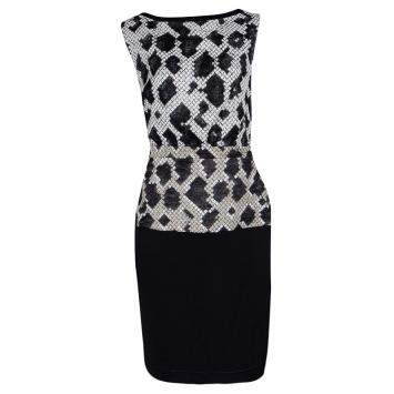 Pre Owned Balenciaga Black Pixelated Snake Pattern Sleeveless Sheath Dress M