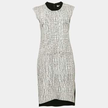 Pre Owned Balenciaga White Paint Coated Wool Knit Sleeveless Short Dress M