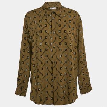 مملوكة مسبقًا Balenciaga Green Geometric Print Crepe Loose Fit Shirt M