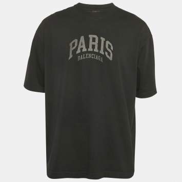 Pre Owned Balenciaga Black Logo Print Jersey T-Shirt M