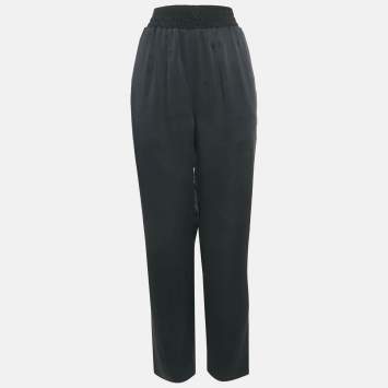 مملوكة مسبقًا Balenciaga Black Satin Straight Leg Trousers L