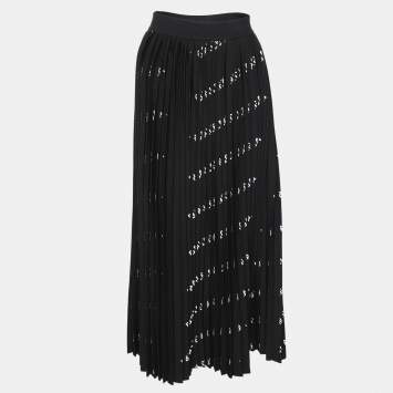 Balenciaga Black All-Over Logo Print Knit Pleated Midi Skirt M