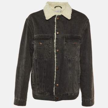 Balenciaga Black Denim Button Front Shearling Jacket S