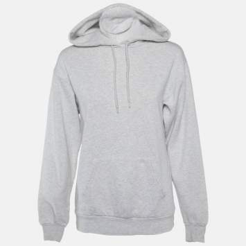 Pre Owned Balenciaga Grey Logo Applique Hooded Sweatshirt S