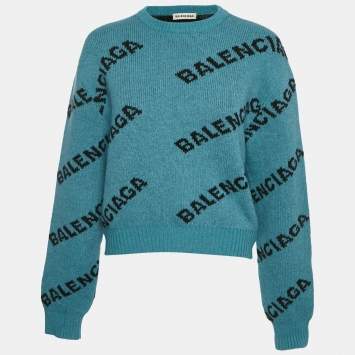 Balenciaga Beige Logo Intarsia Wool Knit Oversized Sweater M Balenciaga Beige Logo Intarsia Wool Knit Oversized Sweater M