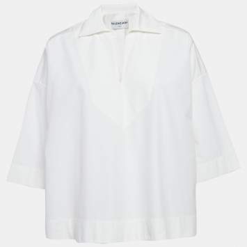 Pre Owned Balenciaga White Cotton Loose Fit Blouse S