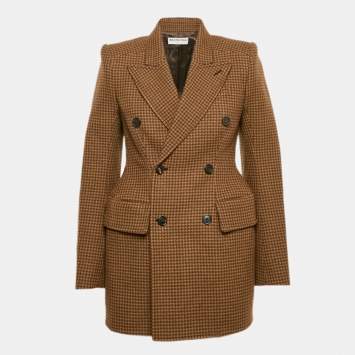 Pre Owned Balenciaga Brown Houndstooth Wool Hourglass Blazer M