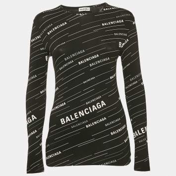 Pre Owned Balenciaga Black All-Over Jersey Crewneck T-Shirt M