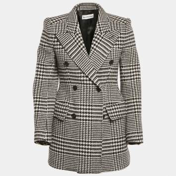 Balenciaga Black/White Houndstooth Wool Hourglass Blazer S