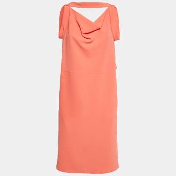 Pre Owned Balenciaga Orange Crepe Sleeveless Midi Dress M