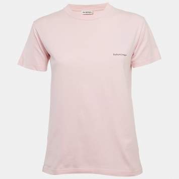Balenciaga Pink Logo Print Cotton Jersey T-Shirt S