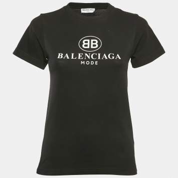 Balenciaga Black Logo Print Cotton Jersey T-Shirt S