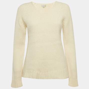 Balenciaga Off-White Rib Knit V-Neck Sweater M