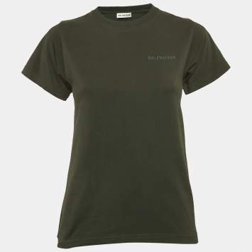 Pre Owned Balenciaga Green Logo Embroidered Jersey T-Shirt S