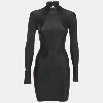 Pre Owned Balenciaga Black Jersey High Neck Bodycon Dress S