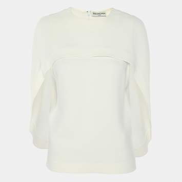 Balenciaga Cream Crepe Cape Sleeve Detail Top S