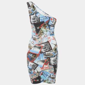 Balenciaga Multicolor Printed Cotton One-Shoulder Mini Dress M