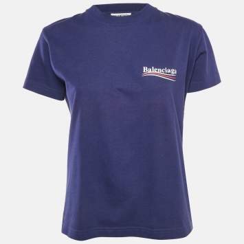 Balenciaga Grey Logo Print Washed Cotton Knit T-Shirt M